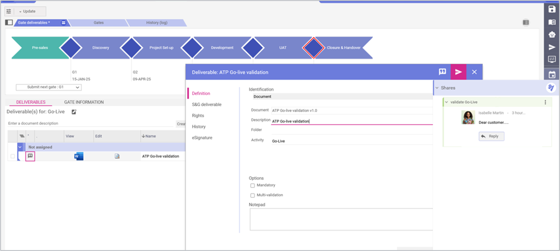 Screenshot Planisware Share