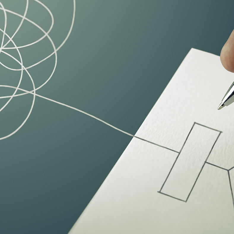 Man unravels threads and turns them into a drawing