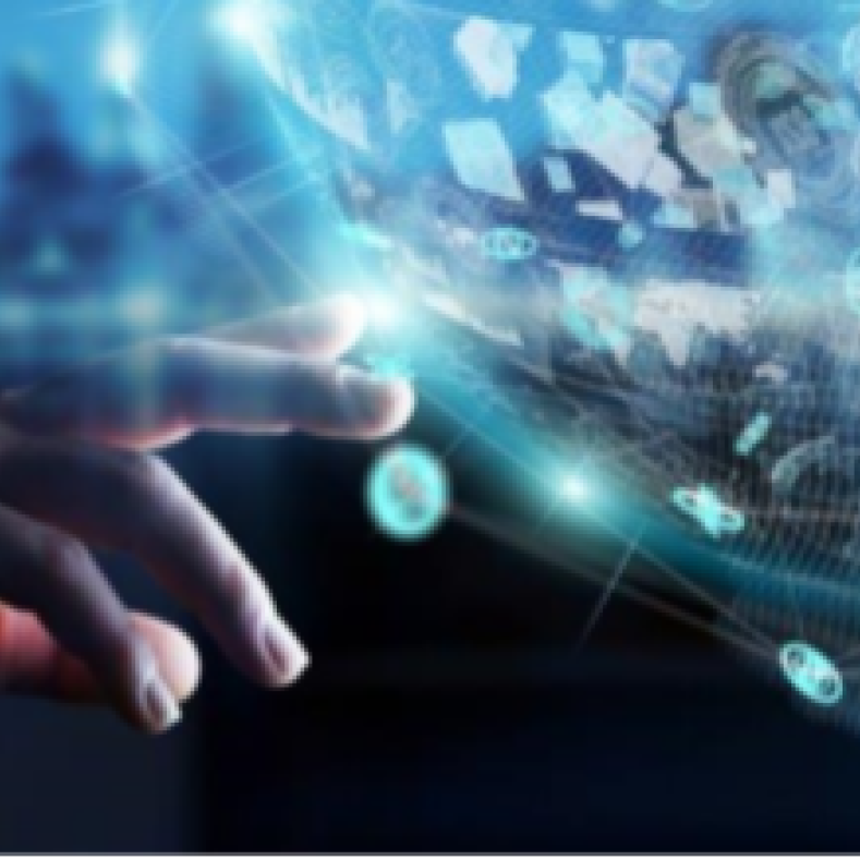 Hand touching a digital  globe